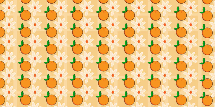 Orange fruit and flower pattern vector seamless texture use for prints, wallpapers, decorations, textiles, vector illustration
