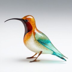 Fototapeta premium Elegant Handcrafted Glass Hummingbird Figurine With Vibrant Orange And Turquoise Details Isolated