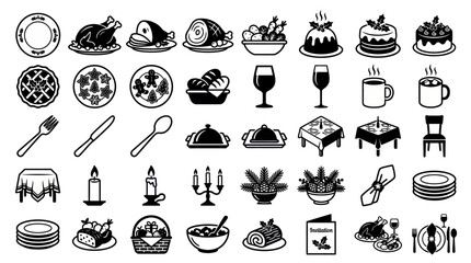 Obraz premium Christmas dinner icons set