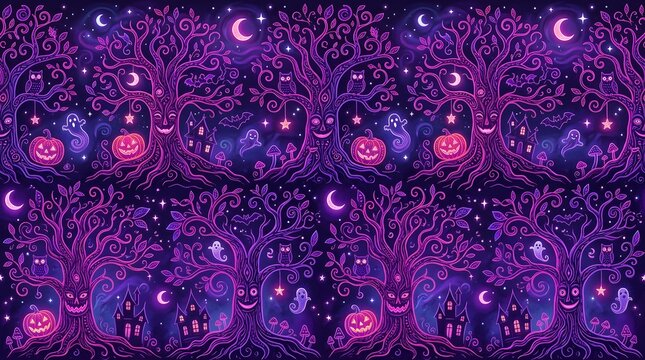 Halloween jack o lanterns with pixelated moon and stars