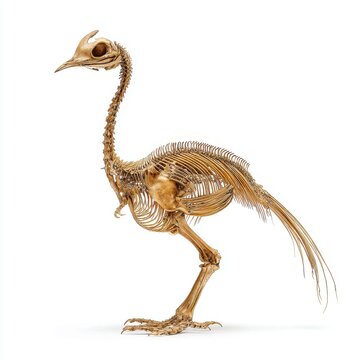Full Skeletal Structure Of An Ostrich Standing Profile View Isolated On A Clean White Background