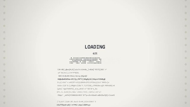 Loading Progress Bar Animation in Retro 8 Bit Computer Style with Abstract Data Code Sequence on a White Screen Signifying System Status and Digital Processing