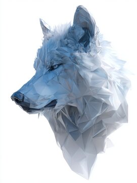 Geometric Low Poly Blue Wolf Head Portrait Isolated On A Plain White Background