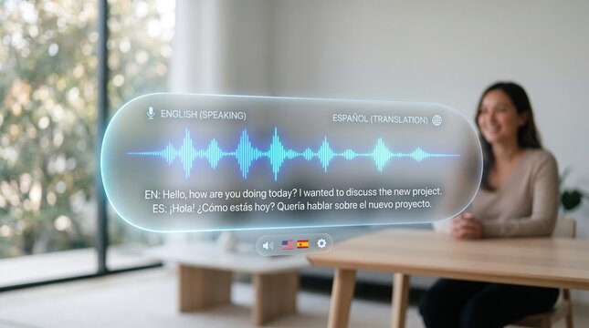 Real-time language translation interface with speech waveform
