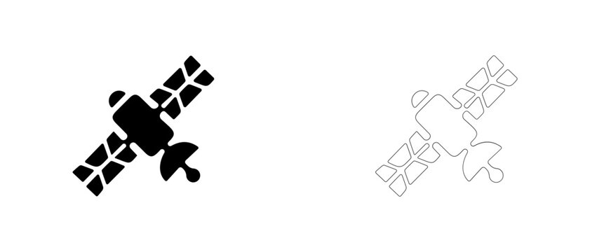 Communication satellite with solar panels vector icon filled and outline, aerospace telemetry and satellite network symbol.