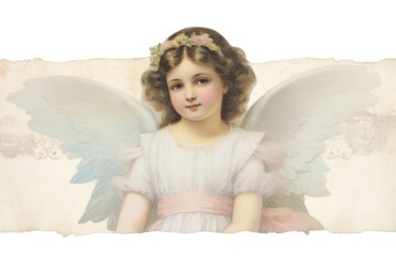 Fototapeta premium Adhesive tape is stuck on a angel ephemera collage adult white background representation.