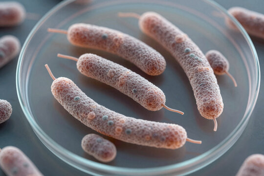 Close-up view of bacteria in a petri dish showing unique shapes and textures