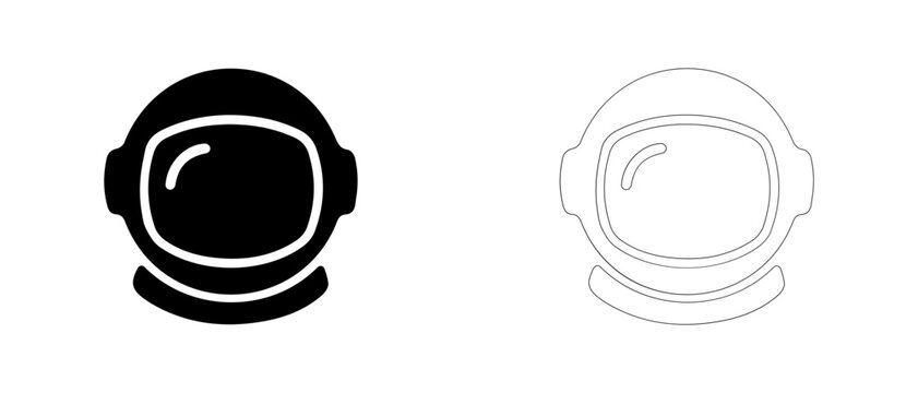 Astronaut spacesuit helmet vector icon filled and outline, manned spaceflight and astronaut safety symbol.