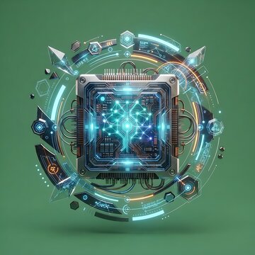 Futuristic Neural Processor Icon Rendering Featuring Advanced Digital Circuitry