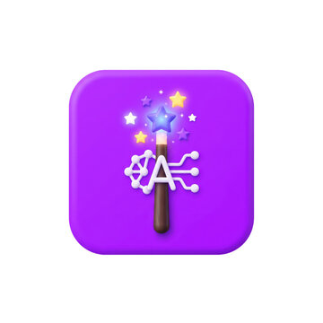3d icon of a magic wand with an a letter and network nodes, representing artificial intelligence and creative technology tools, animated 4k stick video isolated on transparent background