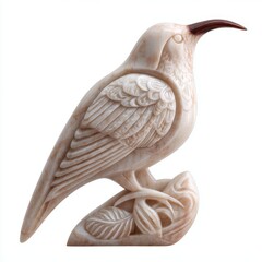 Fototapeta premium Intricate Carved Stone Hummingbird Sculpture Isolated On A Crisp White Background