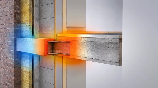 Wall and balcony insulation showing thermal bridge, energy efficiency concept for construction with copy space