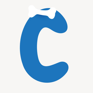 Blue letter 'C' with a white bone on top, on a white background.