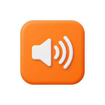 3d render of an orange speaker volume icon isolated on transparent background, representing audio, sound, or notification settings, animated 4k stick video