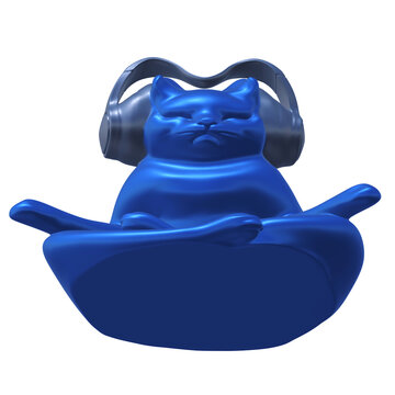 Cybercat 3D Meditating Front View Ears Up Calm Render