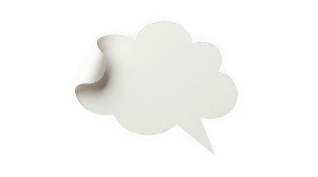 Paper speech bubble with a folded corner isolated on transparent background
