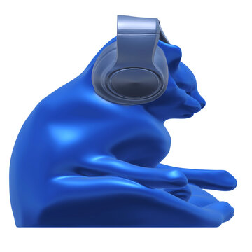 Cybercat 3D Meditating Side Profile Upright Headphone Detail Render