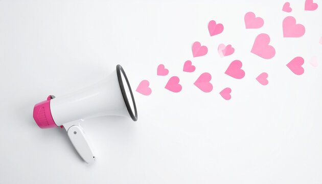 Megaphone spreading love with hearts