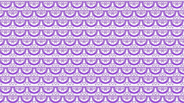 Elegant purple lace seamless pattern featuring detailed scalloped edges and charming little heart motifs for creative textile or wallpaper design