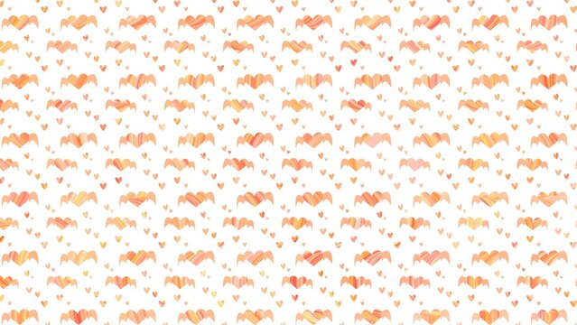 Radiant orange winged hearts floating gracefully across a clean white background in this bright and cheerful seamless artistic wallpaper pattern