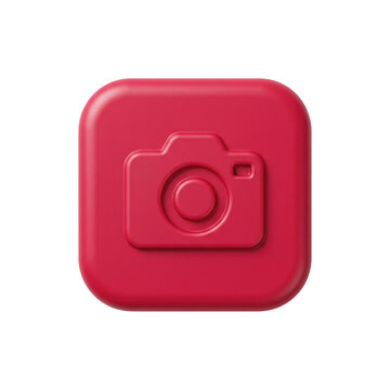 3d render of a red square icon featuring a camera symbol, representing photography, media, and social content creation, animated 4k stick video isolated on transparent background
