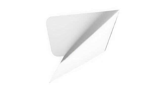 Minimalist white paper airplane shape isolated on transparent background