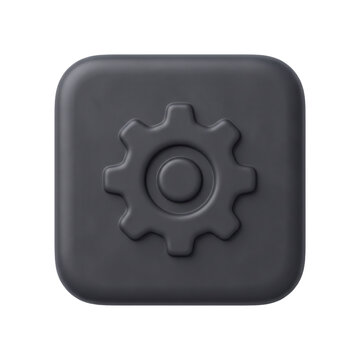 3d render of a dark gray gear icon on a rounded square button, modern interface element for settings or configuration, animated 4k stick video isolated on transparent background