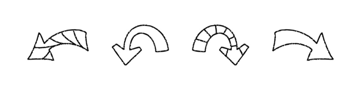 Curved arrow in crayon drawing, sketch asset for presentation.