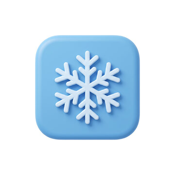 3d render of a blue app icon featuring a white snowflake symbol, representing winter, cold weather, or climate settings, animated 4k stick video isolated on transparent background