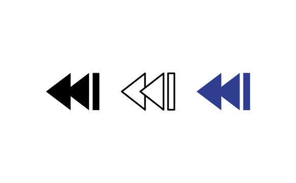 Minimalist fast backward icons set, media player rewind button vector, navigation symbols for video and audio interface design