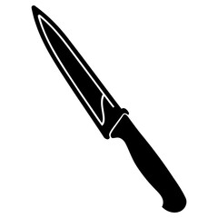 Obraz premium Minimalist black silhouette vector icon depicting sharp kitchen chef knife used for culinary preparation with displays simple black