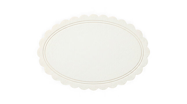 Elegant scalloped edge oval paper label isolated on transparent background