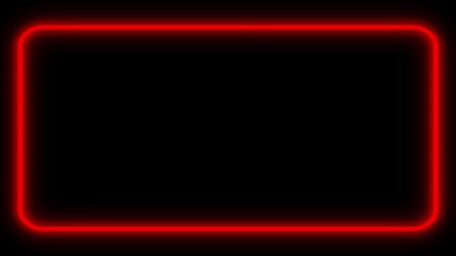 Red Neon Frame Appearing and Disappearing Animation Black Background, Glowing Rectangle Border Drawing Effect Loop Video