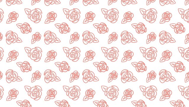 Minimalist seamless pattern featuring delicate line art roses in salmon pink hues against a clean crisp bright white background texture