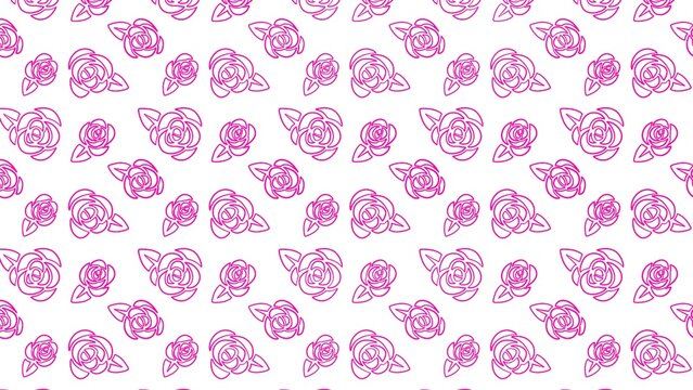 Minimalist seamless pattern featuring repeated line art pink roses on a clean white background suitable for elegant textile fabric designs