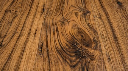 Obraz premium Natural dark brown wooden surface showing intricate grain patterns and rustic knots captured from a high angle perspective to emphasize the rich organic timber texture