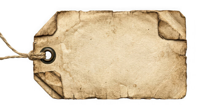 Old vintage paper tag with string isolated on transparent background