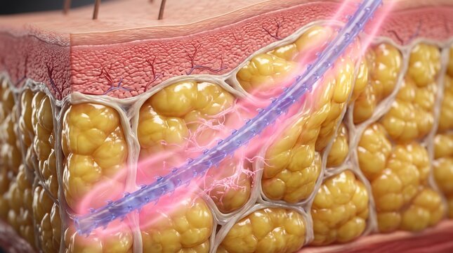 3D Medical Illustration of Barbed Thread Lift in Subcutaneous Fat