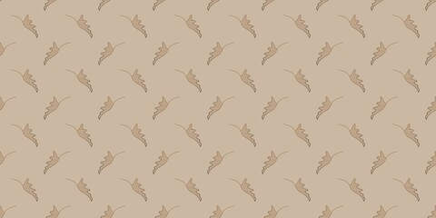 Elegant seamless pattern featuring stylized brown and tan organic leaves on a neutral taupe background. Perfect for sophisticated modern textile design, wallpaper, or backdrop © Dunzz