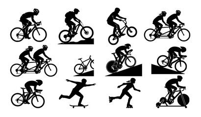 Fototapeta premium Cycling and outdoor fitness activity black silhouette collection