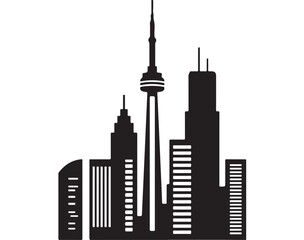 Obraz premium Toronto skyline vector illustration featuring tall skyscrapers and iconic observation tower design elements in clean black and white silhouette format