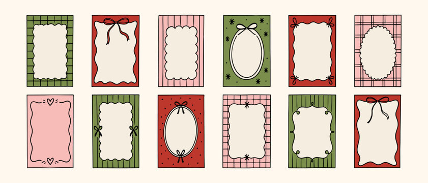 Collection of colorful hand drawn decorative frames with bows, hearts and playful borders, ideal for invitations, cards, posters and social media