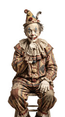 Fototapeta premium Vintage circus clown with finger to lips making a shush gesture isolated on transparent background
