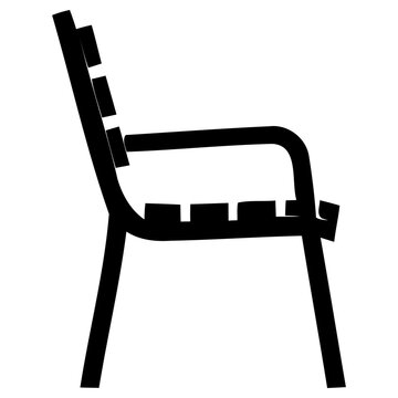 Minimalist black silhouette profile view of a classic slatted park bench outdoor seating furniture design with illustration architecture