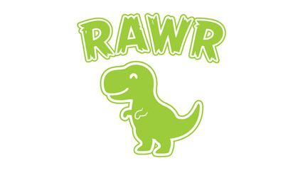 Cute cartoon dinosaur graphic with the text rawr isolated on white background © Artist hub