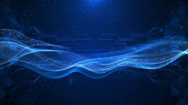 Glowing blue data waves flow circuit lines patterns futuristic background. artificial intelligence, cybersecurity, cloud computing, analytics, digital transformation, science 19 presentations.