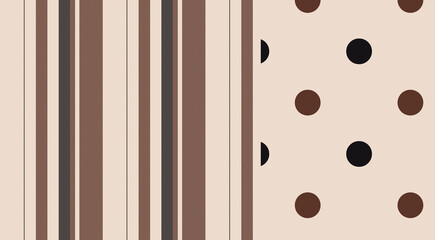 Seamless vector pattern with vertical stripes and polka dots in brown, black, and beige tones. Elegant textile print, fashion fabric design, retro paper background, and stylish graphic illustration. © HEMEL