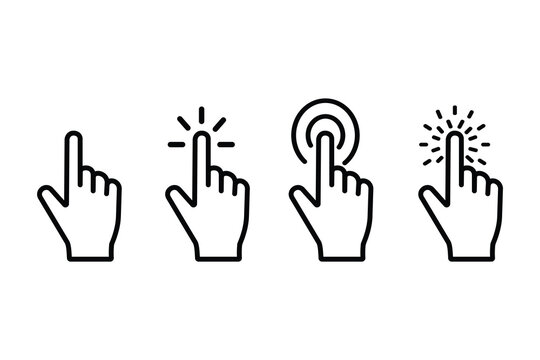 Hand touch gesture icon set for tap, click, interaction and touchscreen interface concepts