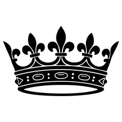 Ornate royal crown silhouette featuring fleur de lis symbols for heraldic design with detailed black silhouette displays detailed with achievement © Vectscape