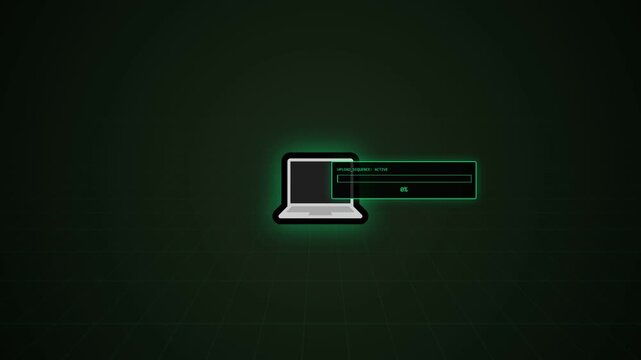 File Upload Process Animation with Laptop and Progress Bar, Data Transfer Concept for UI UX Interface, Cloud Upload, Software Workflow, Document Sending and Modern Digital Technology